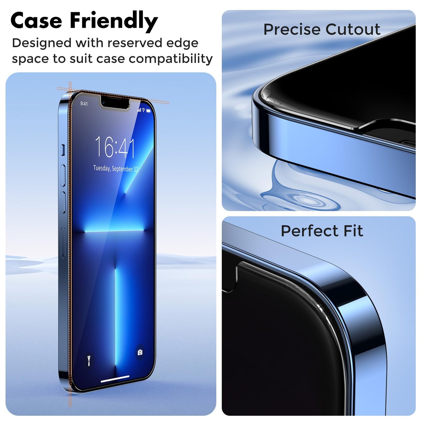 UNBREAKcable 2-Pack Screen Protector for iPhone 14/13/13 Pro Military-Grade Shatterproof Tempered Glass [9H+ Hardness] [Easy Installation Frame] [99.99% HD Clear] for Apple iPhone 13 Pro/13/14