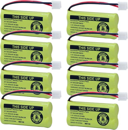 BT18433/BT28433 2.4V 550mAh Ni-Mh BT184342/BT284342 Cordless Phone Battery BT8000/BT8001 BT-6010 BT-8300 BT-1011 BT-1018 BT-1022 CPH-515D CS6209 CS6219 CS6229 DS6301 DS6101 CL80109 (8 Pack)