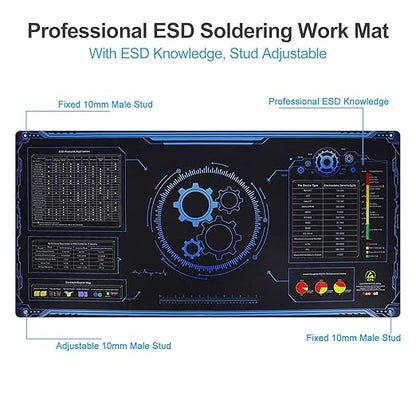KooMall Large 48x24 Inch Anti Static Mat, Soldering Rubber Mat for PC Building, ESD Sensitive Device Repair, Assembly Work, with ESD Grounding Plug,Cord,Wrist Strap Bracelets Wristband,Heat Resistant