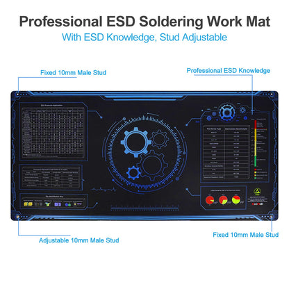 KooMall 36x24 Inch Anti Static Rubber Mat Kit for ESD Sensitive Electronic Device Repair, Soldering, PC Building, Assembly, Table Work, With Grounding Plug Cord, Antistatic Wrist Strap, Heat Resistant
