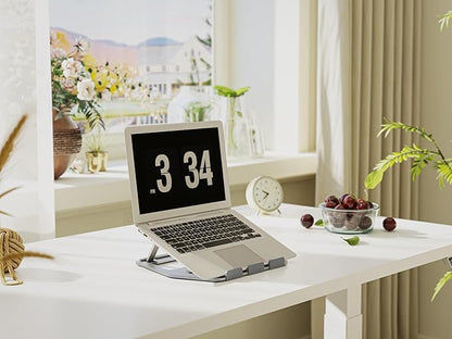Amazon Basics Aluminum Portable Foldable Height Adjustable Laptop Stand for Devices up to 13", Silver