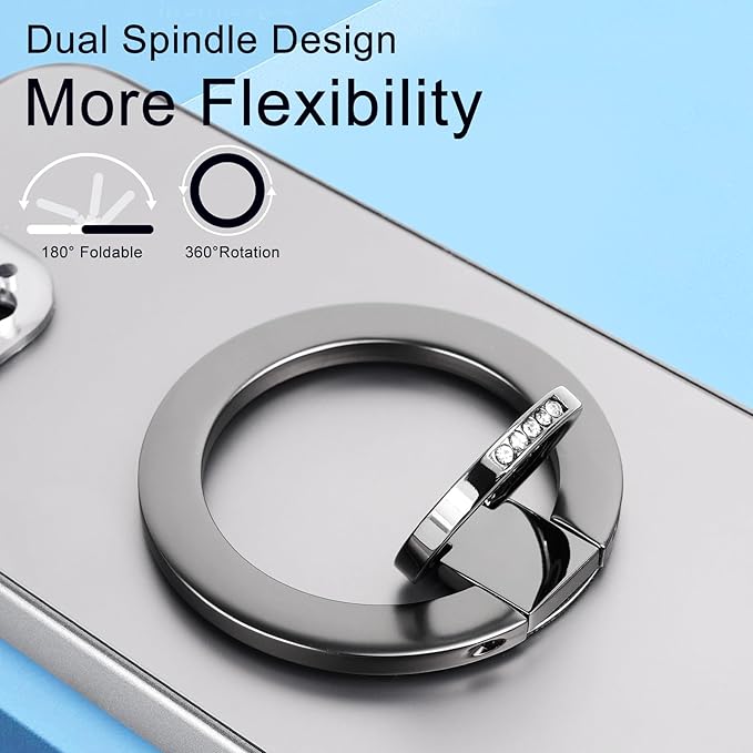 Magnetic Phone Grip for MagSafe, EI Sonador Magnet Phone Ring Holder, Removable, Compatible with iPhone 14 Plus 13 12 Pro Max Mini (Diamond Silver)