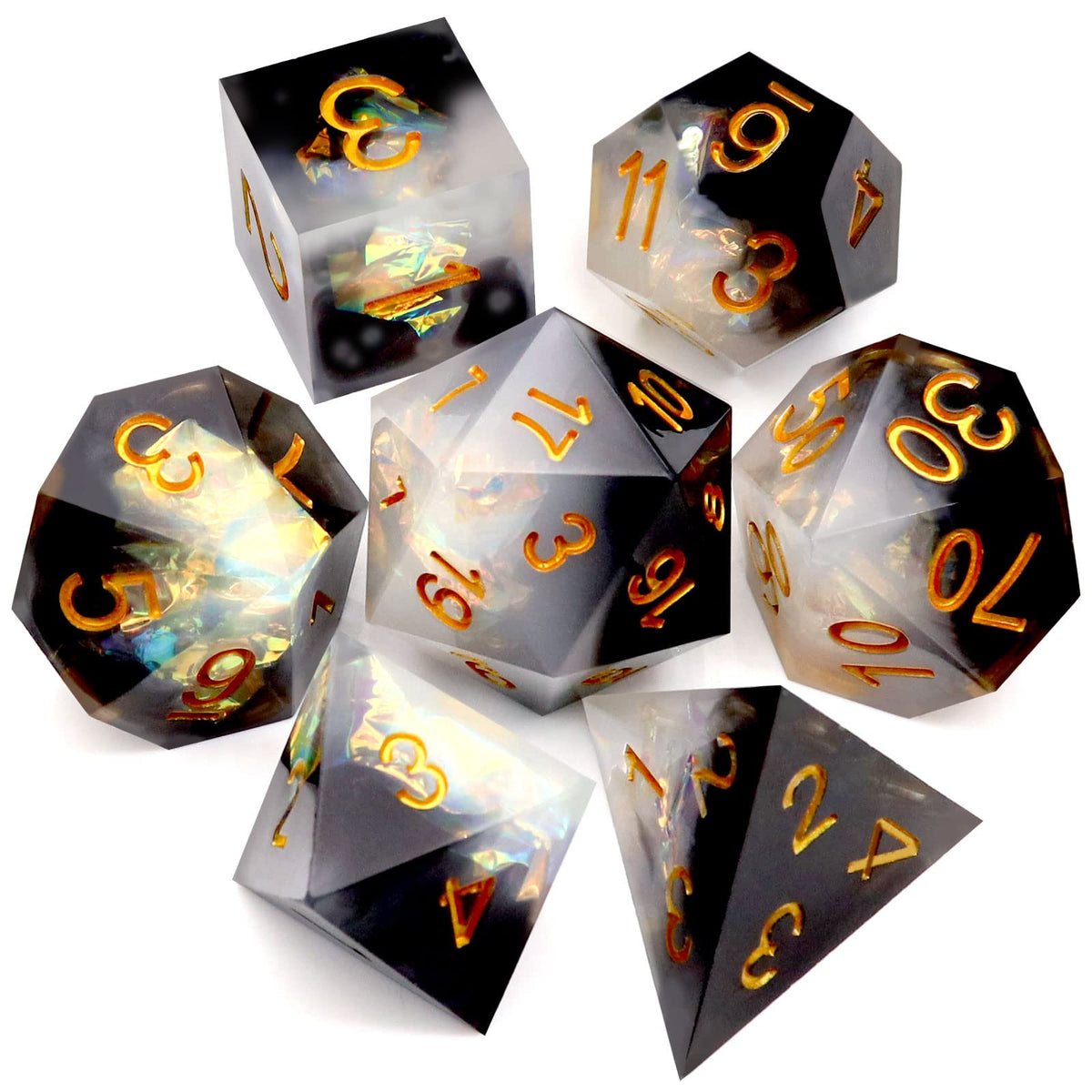 Haxtec Sharp Edge DND Dice Set, Iridescent Resin Polyhedral RPG Dice