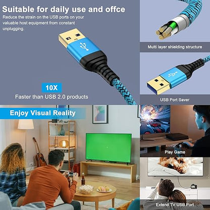 USB Extension Cable 6FT, 2Pack USB Extender USB3.0 Extension Cord Type A Male to Female Extender Cable 5Gbps High Speed Data Transfer for Gamepad,Keyboard,Webcam,Mouse,Camera,Flash Drive,Hard Drive