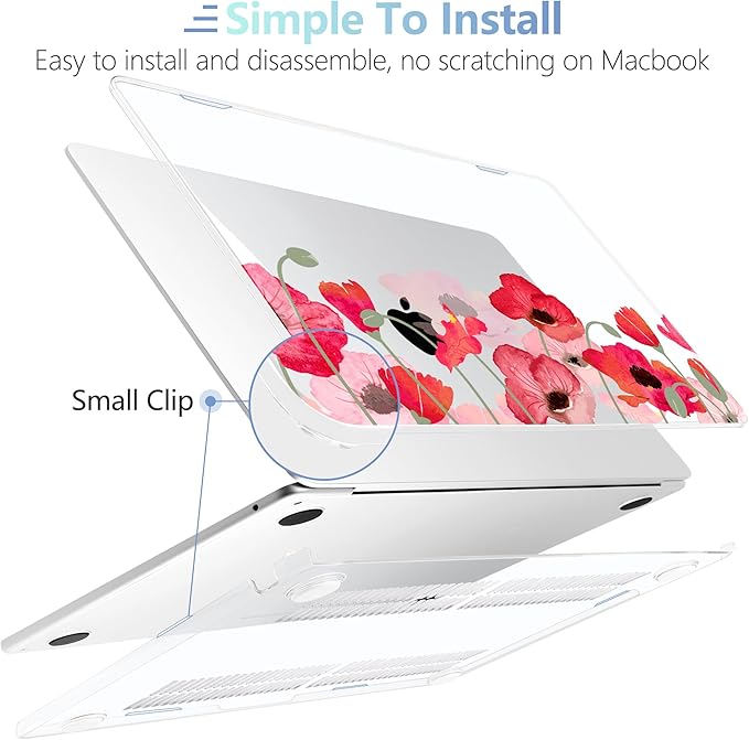 MEEgoodo for M4/M3/M2 MacBook Air 15.3 inch Case 2025 2024 2023, Case Fit Model (A3241/A3114/A2941) for MacBook Air 15 inch, Laptop Hard Shell with Keyboard Cover, Hand Drawn Poppy