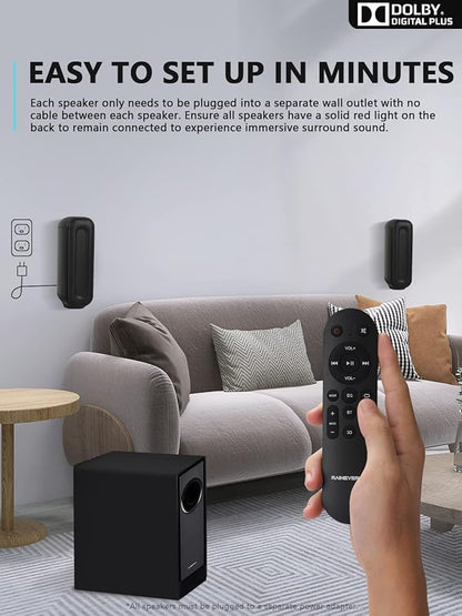 5.1 CH Surround Sound Bar with Dolby Audio, Sound Bars for TV, Wireless Subwoofer & Rear Speaker, Dolby Digital Plus, Bluetooth 5.3, Surround Sound System for Home Theater, 4K & HD TVs| HDMI & Optical