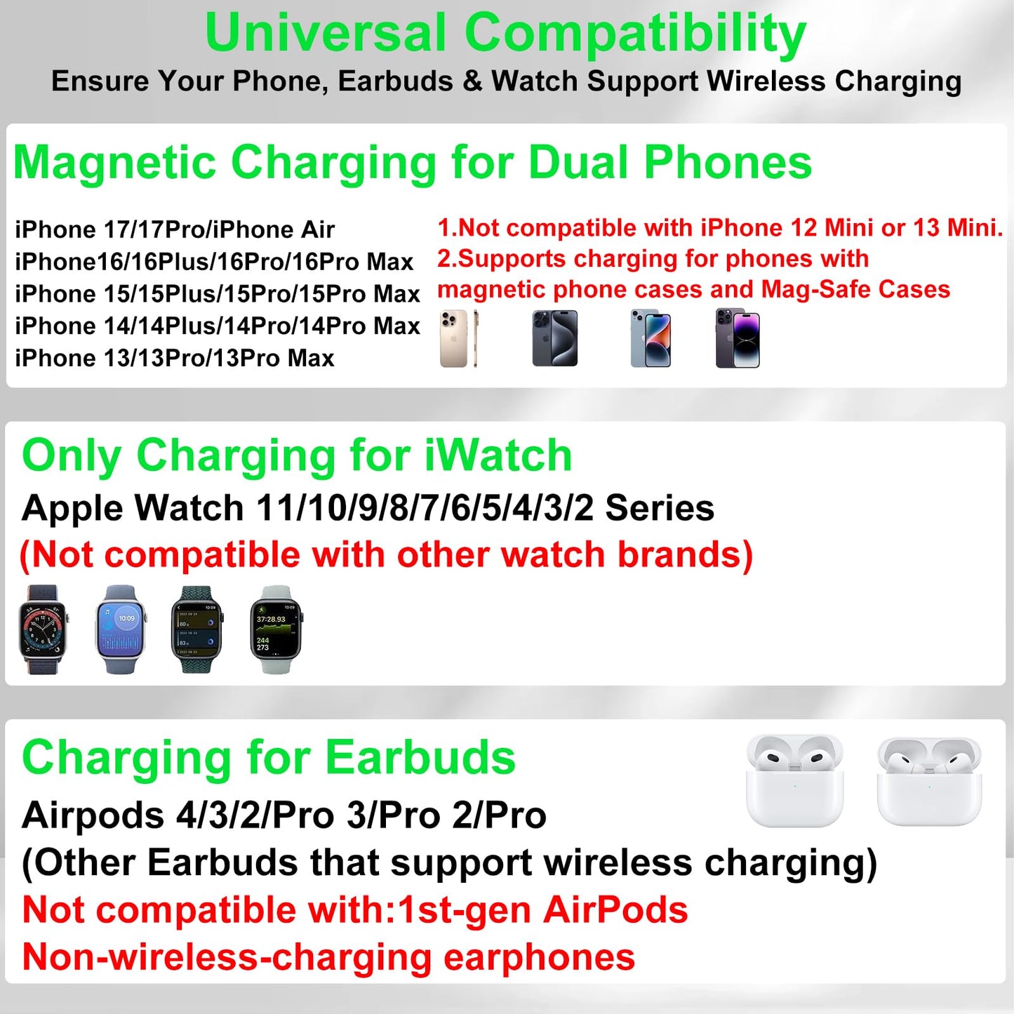 Dual Phone Foldable Wireless Charging Station for Apple Devices