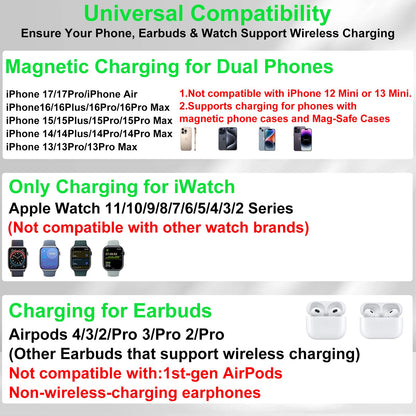 Dual Phone Foldable Wireless Charging Station for Apple Devices