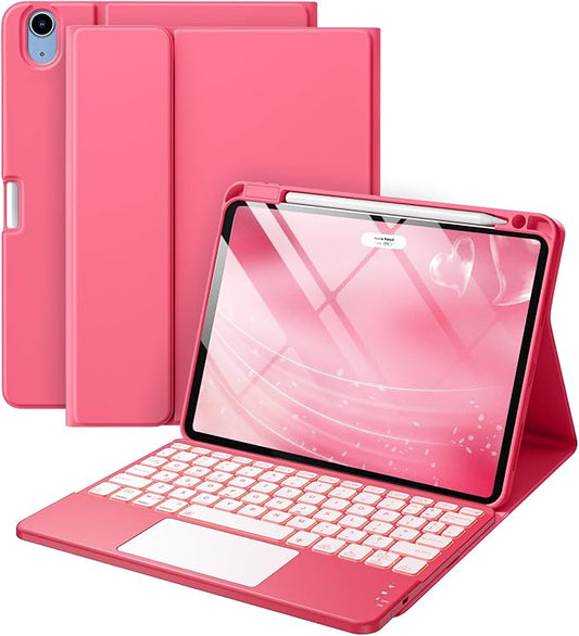 Harvopu Compatible fot iPad Air 11 Inch & Air 5th/ Air 4th Generation Case with Keyboard - Multi-Touch Trackpad, 7-Color Backlit, Detachable Folio Cover for Air 11-inch M4/M3/M2 (2026/2025/2024), Pink