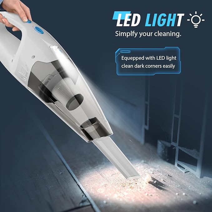 Handheld Vacuum Cordless, Hand Vacuum Cordless Rechargeable with LED Light/Multi Accessories,1.6lbs Car Portable Vacuum Cleaner for Pet Hair, Home, Car, Office