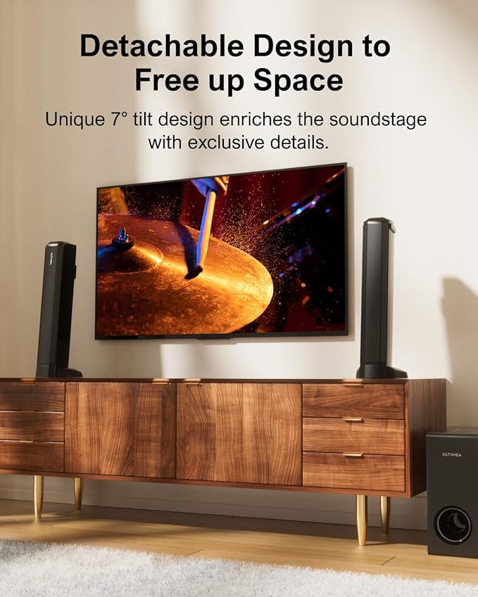 ULTIMEA 4.1ch Sound Bar for Smart TV with Subwoofer, Peak Power 200W, 2-in-1 Detachable Bluetooth 5.3 Soundbar, Bass Adjustable, 3 EQ Modes TV Sound Bar, ARC/Optical/Aux, Apollo S50 Detachable Series