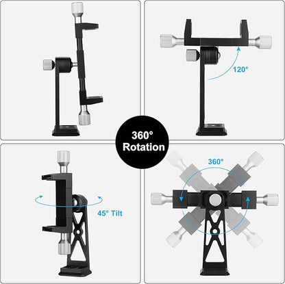 Peastrex Metal Phone Tripod Mount Extra Deep Clamp with Arca Port Cold Shoe 360°Ball Head Cellphone Tripod Adapter for iPhone Galaxy Smartphone Stand Holder for Vlogging Video Camera Monitor