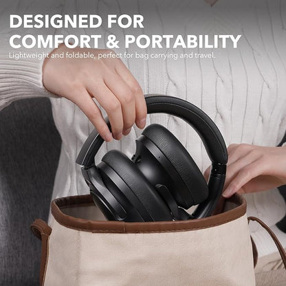 1Mii Y8+ Noise Cancelling Headphones Bluetooth, Wireless LDAC Hi-Res Audio, Custom EQ via App, 75H Playtime, Comfort Fit, Over Ear Headphones Foldable for Airplane Travel Home Office Black