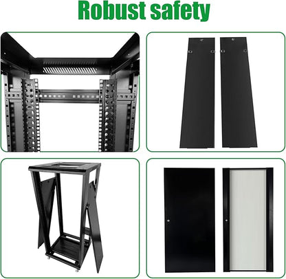 27U Server Cabinet Rack Enclosure,with Caster Wheels 2 Server Temperature Fans Locking Glass Door Removable Side Panels 27U Network Cabinet 22" Installation Depth,Standard 19" Equipment