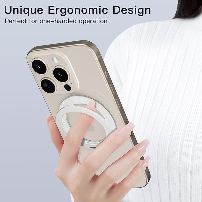 COOLQO Upgraded Magnetic Phone Ring Holder Stand, Super Magnet Cell Phone Grip Finger Kickstand Compatible with MagSafe Mag Safe Accessory for iPhone All Smartphones (1-Silver)