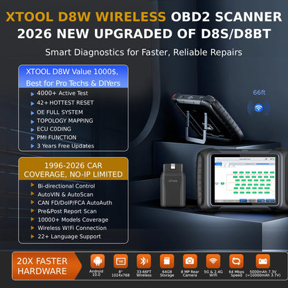 XTOOL D8W AI-Assisted Bidirectional Scan Tool with Topology Mapping