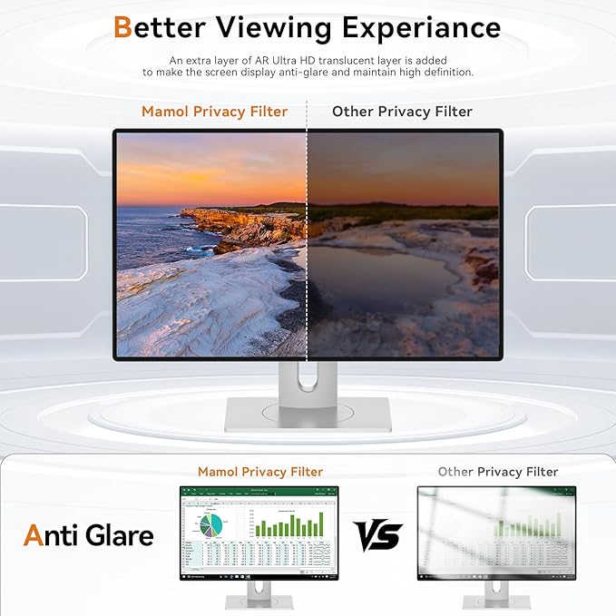 23.6 Inch Computer Privacy Screen Filter for 16:9 Aspect Ratio Widescreen Monitor - Anti Glare Blue Light Filter, Removable Computer Monitor Privacy Shield, Anti-Scratch Screen Protector Film 23.6 in