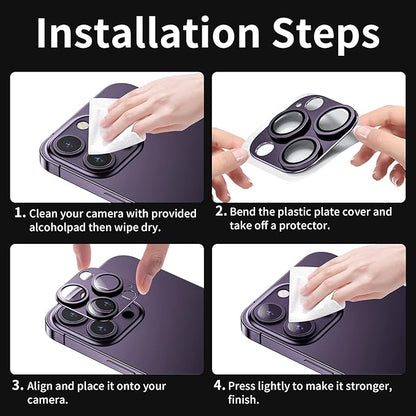 Camera Lens Protector for iPhone 14 Pro/iPhone 14 Pro Max, Alloy Metal Camera Cover with Tempered Glass Screen Protector Accessories,Case Friendly,Scratch Resistant,Easy to Install -Purple