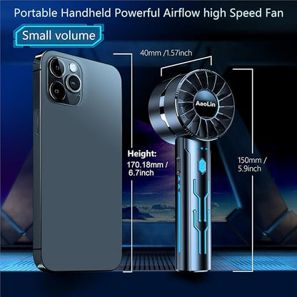 2pcs Portable Handheld Turbo Fan with 7000rpm High-Speed Motor USB Rechargeable Cooling Personal Fan 4-Speed, 4-16H Runtime, with Lanyard for Outdoor Travel, Women, Kids, Summer Gift