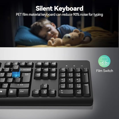 TECKNET Wireless Keyboard, 2.4G Silent Full-Size USB Keyboard with Number Pad, Ergonomic Keys & Foldable Feet, Compatible with Laptop, PC, Desktop, Surface, Windows 11/10/8/7 – QWERTY US Layout, Black