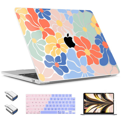 TWOLSKOO for MacBook Air 15 inch Case 2026 2025 2024 2023 Release M5 A3448 M4 A3241 M3 A3114 M2 A2941, Plastic Hard Shell & Screen Protector & Keyboard Cover & Type C Adapter, Chamomile Blue