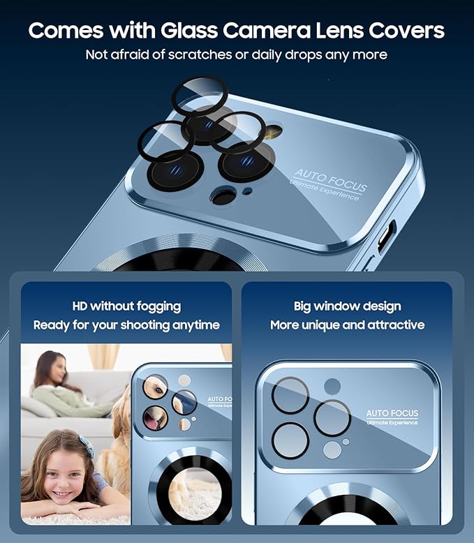 Magnetic for iPhone 12 Pro Case, Compatible with MagSafe, Built-in Camera Lens Protector, Logo View, Military Grade Drop Proof Phone Case Cover, Sierra Blue