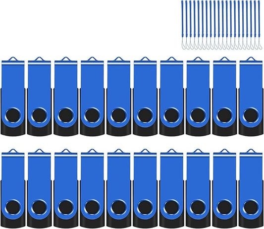 EASTBULL 16GB USB Flash Drive 20 Pack with Lanyards USB 2.0 Jump Drive Memory Sticks Blue 20PCS