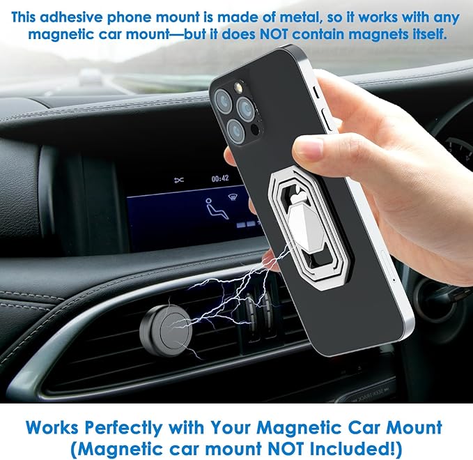 Phone Ring Holder Finger Kickstand, Upgraded 360° Rotation Metal Phone Grip for Magnetic Car Mount Foldable Cell Phone Stand Compatible with Most Smartphones