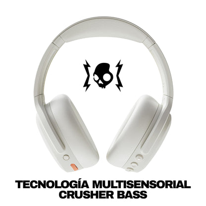 Skullcandy Crusher ANC 2 Wireless Over-Ear Bluetooth Headphones with Extra USB-C Charging Cable, Multi-Sensory Bass, Active Noise Cancelling, 60 Hours Battery, Microphone iPhone Android - Bone