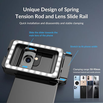 APEXEL 17mm+37mm Thread Adapter with LED Fill Light, One-Piece Phone Adapter for Android/iPhone, Attachments for Macro/Wide Angle/Fisheye/Flow/Radial/Star Filter/Kaleidoscope Lens