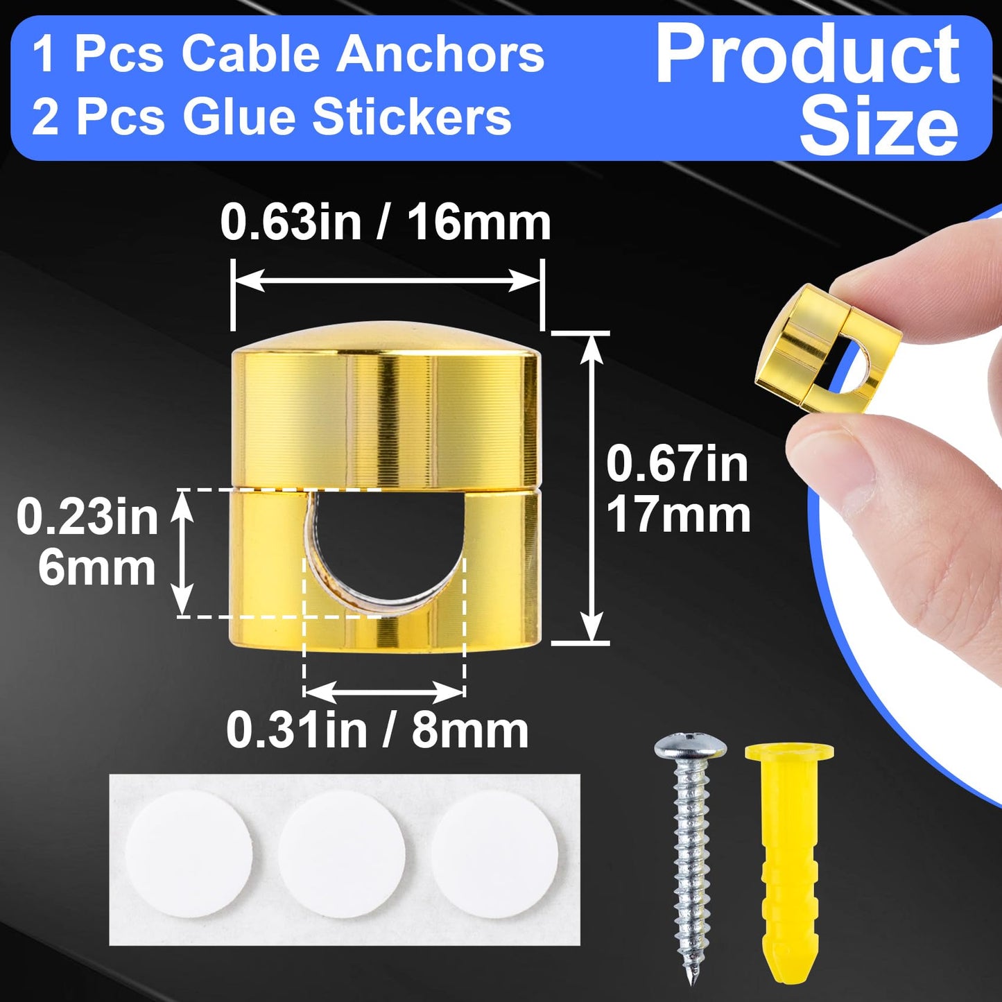 SmallCat 1 Sets Charger Holders for Cords, Gold Color Adjustable Cable Anchor Holders, Adhesive Metal Cord Clips, Cable Management Wire Organizers for Desk, Office, Nightstand