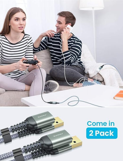 AINOPE 2 Pack USB Extensions Cable High Speed USB 3.0 Extension Cord Type A Male to Female Sturdy Braided Material Fast Data Transfer Compatible with USB Keyboard,Mouse,Flash Drive,Grey,10FT+10FT