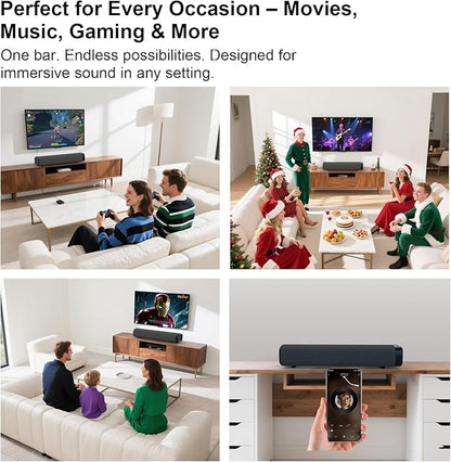 Sound Bar for Smart TV , Surround Sound System for TV – 50W Bluetooth Soundbar with Bluetooth, ARC, Optical, and AUX Connectivity, Remote Control, Wall-Mountable, Compatible with TV, PC, and Phone