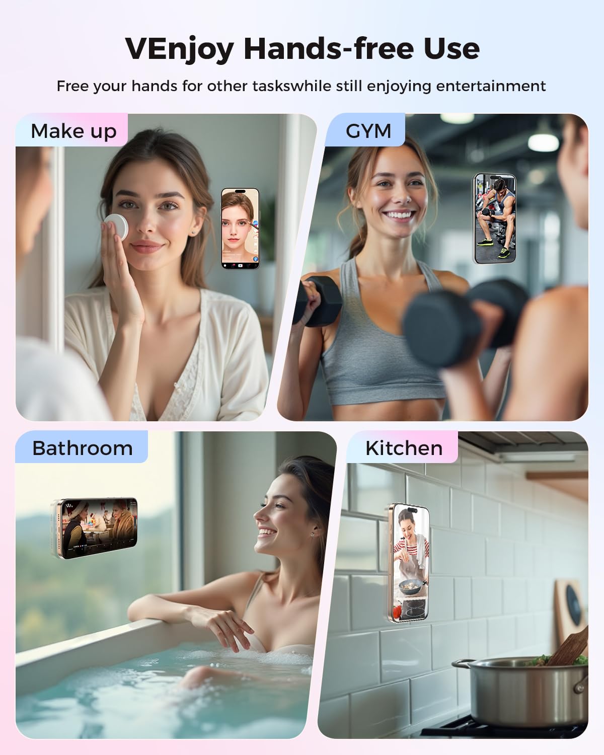 SUPERONE Magnetic Suction Phone Mount for MagSafe Case, Magnetic Silicone Sticky Phone Grip Holder for iPhone 17/16/15/14/13/12 Series, Hands-Free for Makeup/Selfie/Live Streaming/Vlog/TikTok - Clear