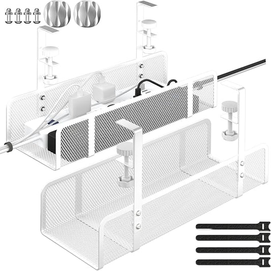 Under Desk Cable Management Tray, Wire Management Desk Cable Organizer Cable Management Box, Cord Organizer Storage for Office, Home