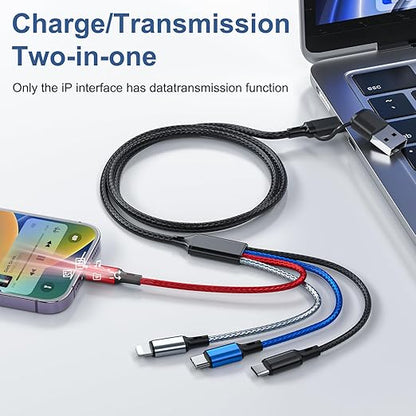 6 in 1 Multi Charging Cable 3Pack-6FT Multi USB Cable 3A Multi Charger Cable Braided Multiple Phone Charger Cable Universal USB A/C Charging Cord with 2*IP/Type C/Micro USB Port for Cell Phone/Tablets