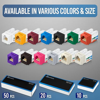 Everest 90° Angled RJ45 Cat6 Keystone Jacks 100-Pack in Blue - Slim Profile Female RJ45 Connectors - Cat 6 Keystone Jack - Compatible with 90° Angled Speed Termination Tool - easyJACK (B094WB91H3)