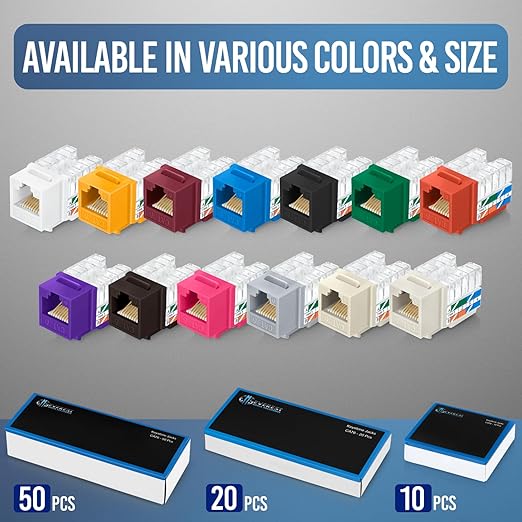 Everest 90° Angled RJ45 Cat6 Keystone Jacks 100-Pack in Purple - Slim Profile Female RJ45 Connectors - Cat 6 Keystone Jack - Compatible with 90° Angled Speed Termination Tool - easyJACK (B094WB91H3)