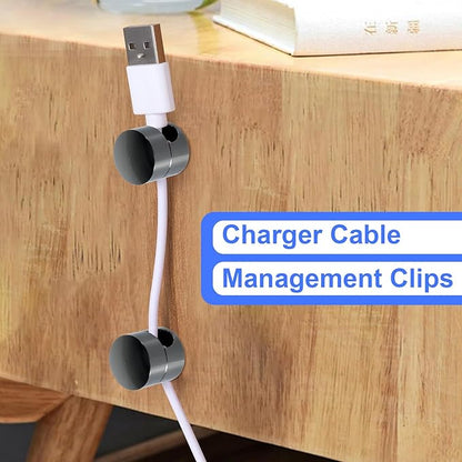 6 Sets Charger Holders for Cords, Black Adjustable Cable Anchor Holders, Adhesive Metal Cord Clips, Cable Management Wire Organizers for Desk, Office, Nightstand