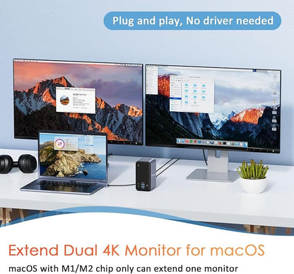 USB C Docking Station Dual Monitor for MacBook Pro, 15 in 2 USB C Laptop Docking Station Dual Monitor HDMI for MacBook Pro/Air with 2 4K HDMI Display, 6 USB A,USB C, SD&Micro SD,LAN, 87W PD 3.0