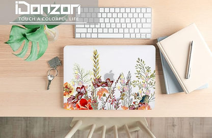 Case for MacBook Pro 13 inch M2 M1 A2338 A2289 A2251 A2159 A1989 A1706 A1708 2023-2016 Release, Matte Clear Cover & Keyboard Cover & Screen Protector for Pro 13.3 with Touch ID, Field Flowers