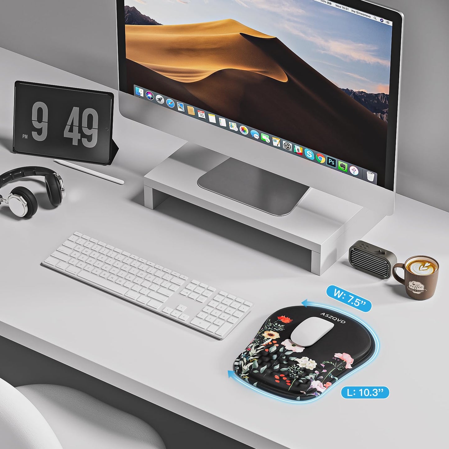 Aszqvd Ergonomic Mouse Pad with Wrist Support, Floral Mousepad for Desk