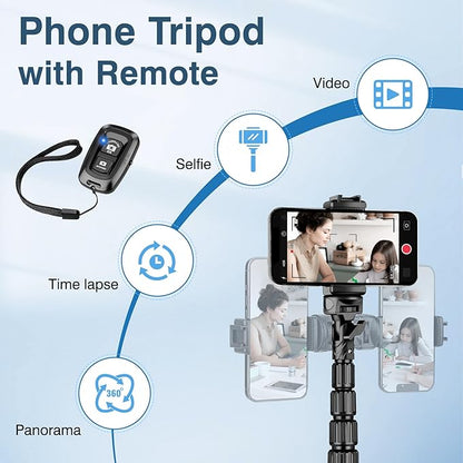 82" Tripod for iPhone,Phone Tripod Compatible with Smartphone/Camera/Gopro,Tall iPhoneTripod with 9.8" Gooseneck and Remote,Cell Phone Tripod Stand for Video Recording Selfies Vlogging