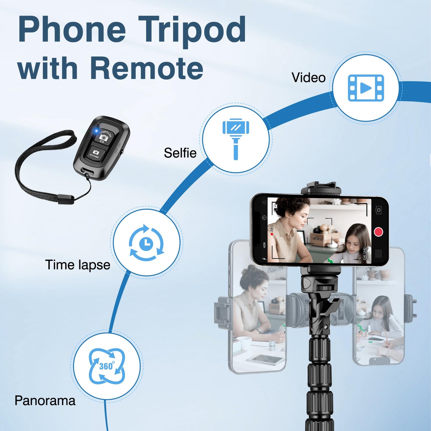 Nineigh 72" Tripod for iPhone, Phone & Camera Travel Tripod Stand with Remote, Compatible with Smartphone/Gopro