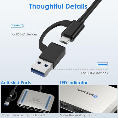 WAVLINK USB C and USB 3.0 to Dual 4K DisplayPort/HDMI Adapter, Displaylink Monitor Splitter Extended Display for Dual Monitor 4K@60Hz, HDMI/DP Splitter Compatible with Mac M1-M4,Window Laptop-Silver