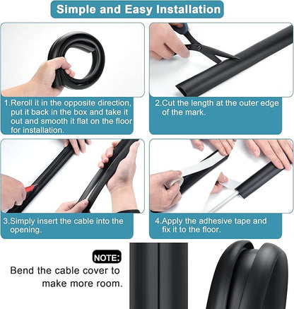 Floor Cable Cover 3ft Grey, LZEOY Cord Covers for Wires on Floor, Cord Hider Floor Cable Management, Extension Cord Floor Cover Low Profile, Floor Cord Cover for Office/Carpet/Floor