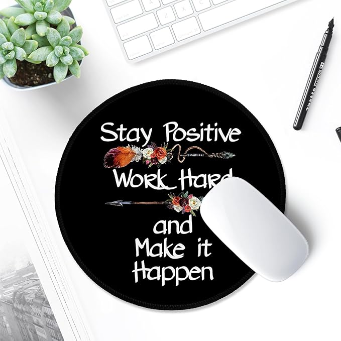 ITNRSIIET Round Mouse Pad with Stitched Edge Premium-Textured Waterproof Non-Slip Rubber Base Desktop Protection Mat Diameter 8.7 inches, Inspirational Quote Black