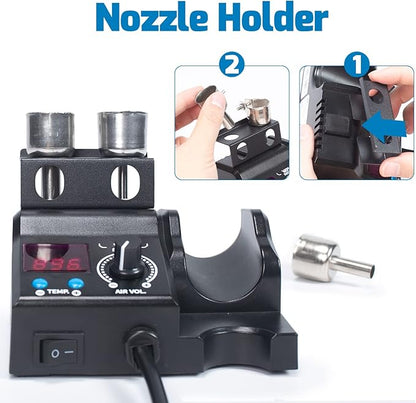 WEP 8858-V Hot Air Rework Station Kit with Compact Size, Integrated Nozzle Holder, 3 Nozzles, 2 Tweezers, Adjustable Temperature& Air Volume, PID Program, °C/°F Conversion and More