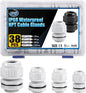 XHF IP68 Nylon Waterproof NPT Cable Glands Kit 38pcs 1/4", 3/8'', 1/2'', 3/4'' UL Listed and RoHS Cord Grip Compliant Cable Strain Relief Grey