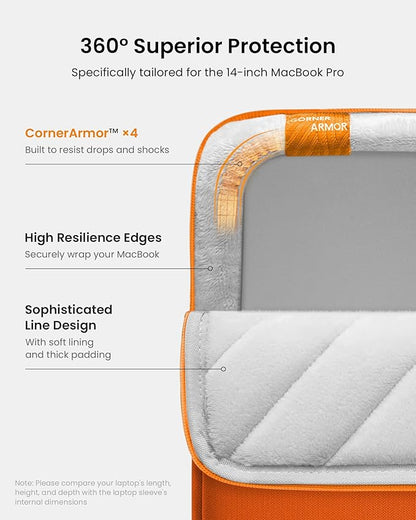 tomtoc 360 Protective Laptop Sleeve for 14-inch MacBook Pro M4/M3/M2/M1 Pro/Max A3112 A3401 A3185 A2992 A2918 A2779 2024-2021, Water-Resistant Case Bag with Accessory Pocket for 13.8 Surface Laptop 7